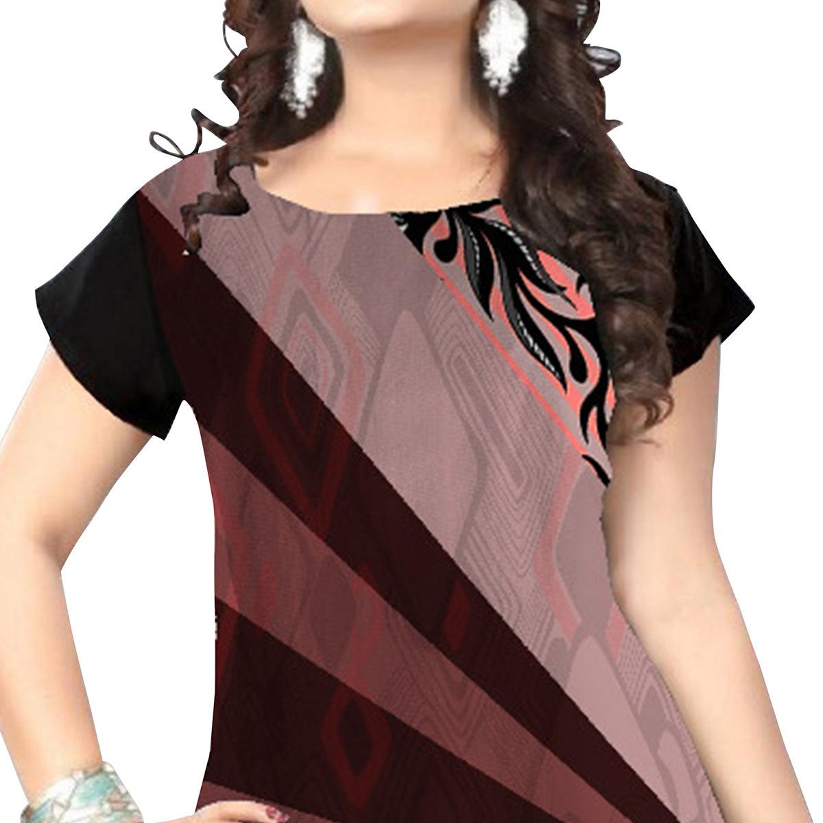 Majesty Brown-Multi Colored Casual Printed Crepe Kurti