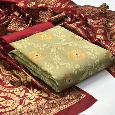 Majesty Chiku Colored Casual Wear Banarasi Silk Dress Material