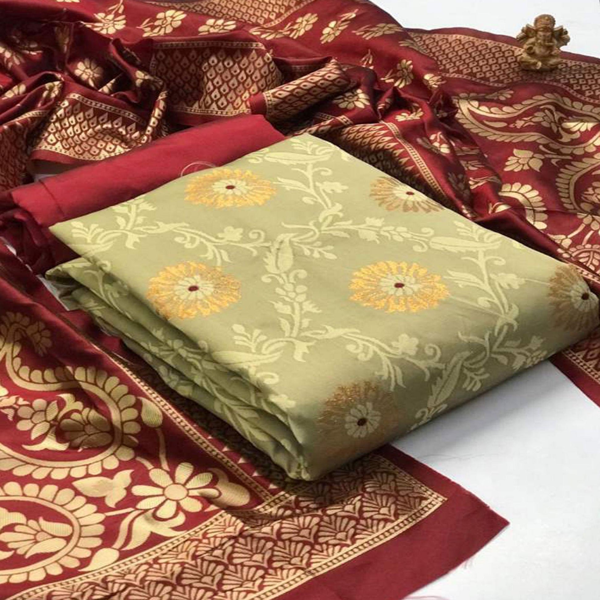 Majesty Chiku Colored Casual Wear Banarasi Silk Dress Material