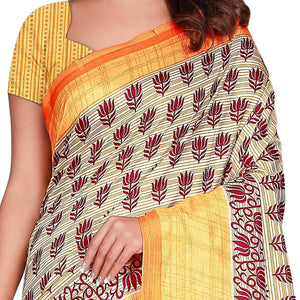 Majesty Cream Colored Casual Wear Printed Art Silk Saree