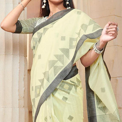 Majesty Cream Colored Casual Wear Printed Bhagalpuri Silk Saree