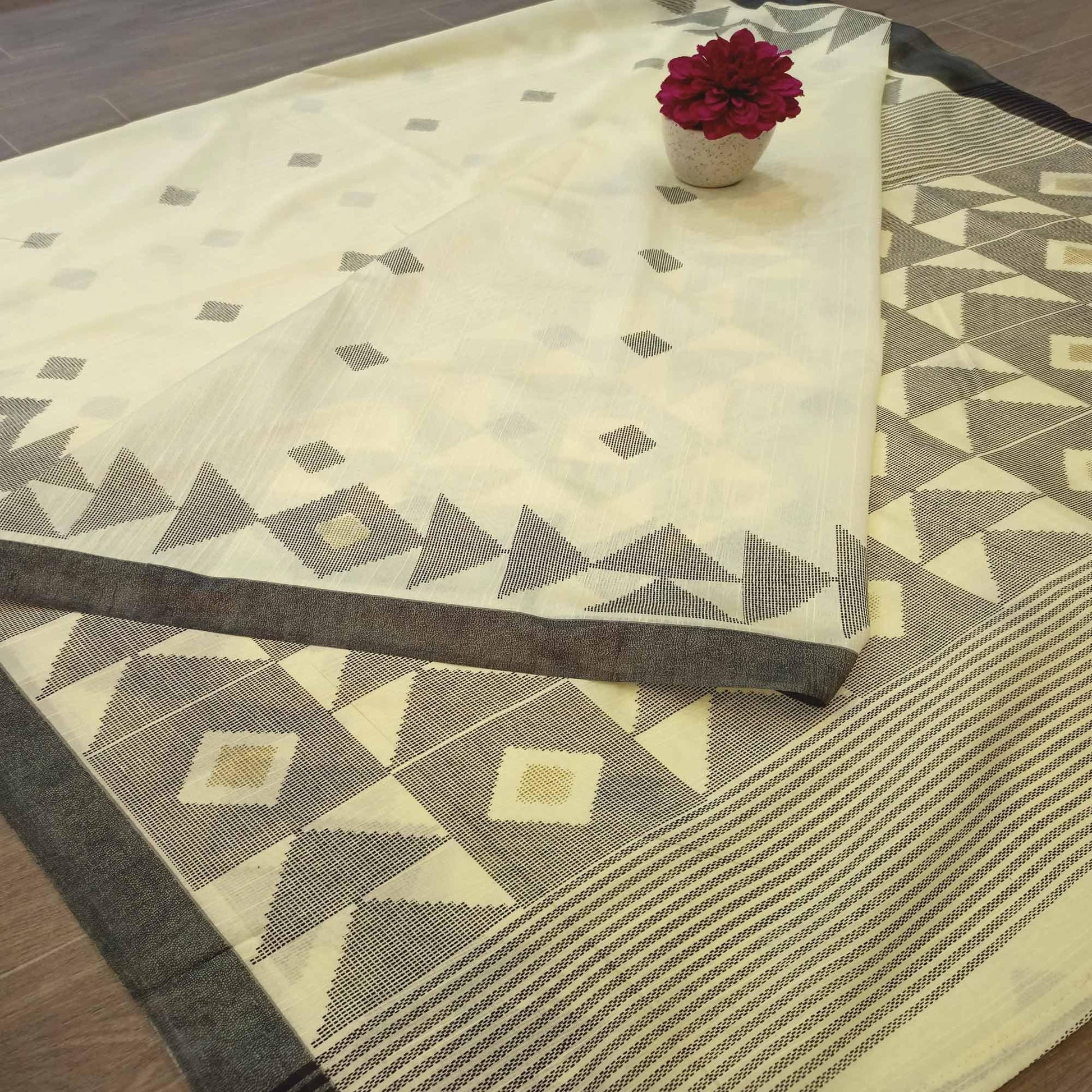 Majesty Cream Colored Casual Wear Printed Bhagalpuri Silk Saree