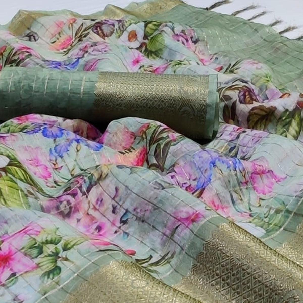 Majesty Gray Colored Festive Wear Woven Banarasi Silk Saree