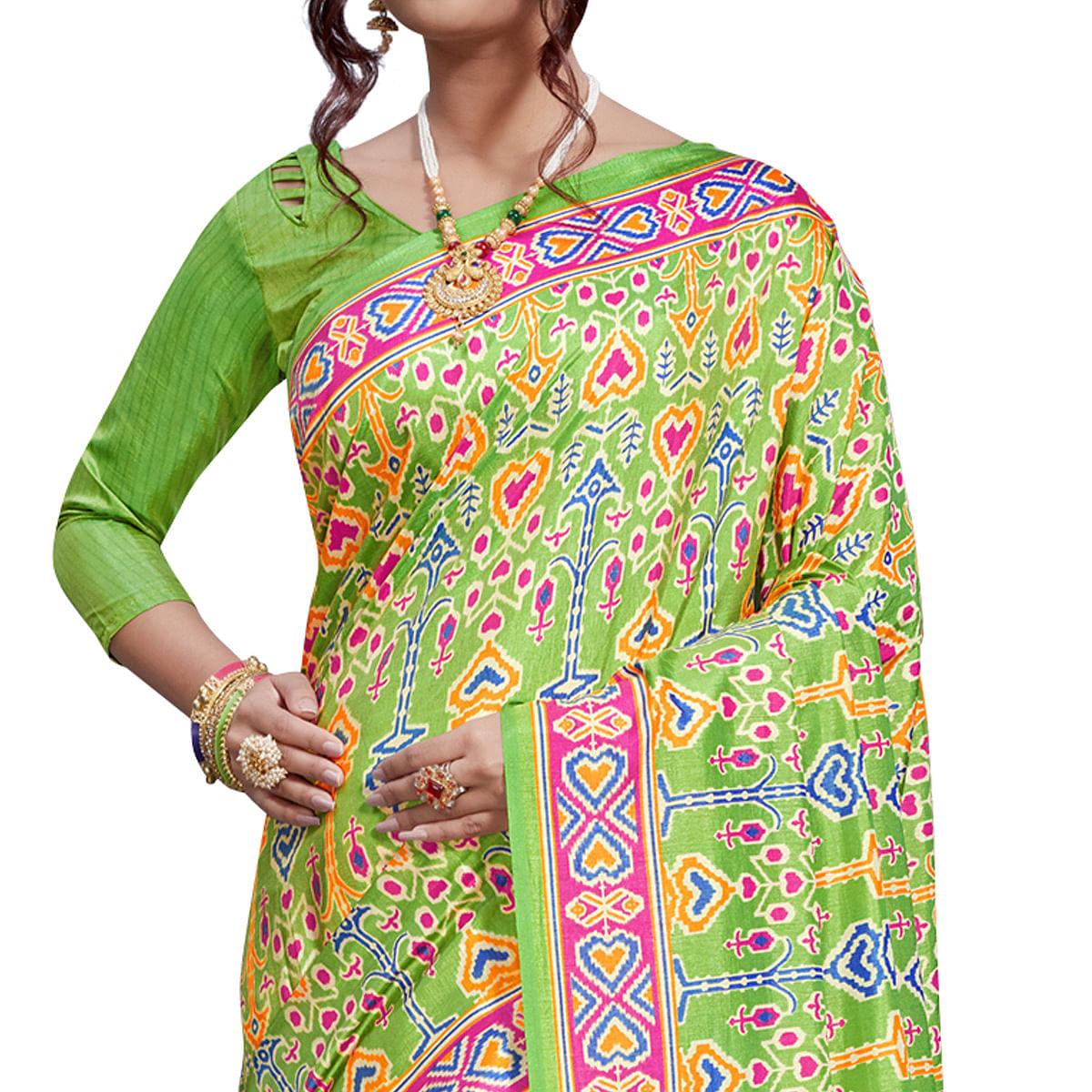 Majesty Green Colored Casual Printed Art Silk Saree