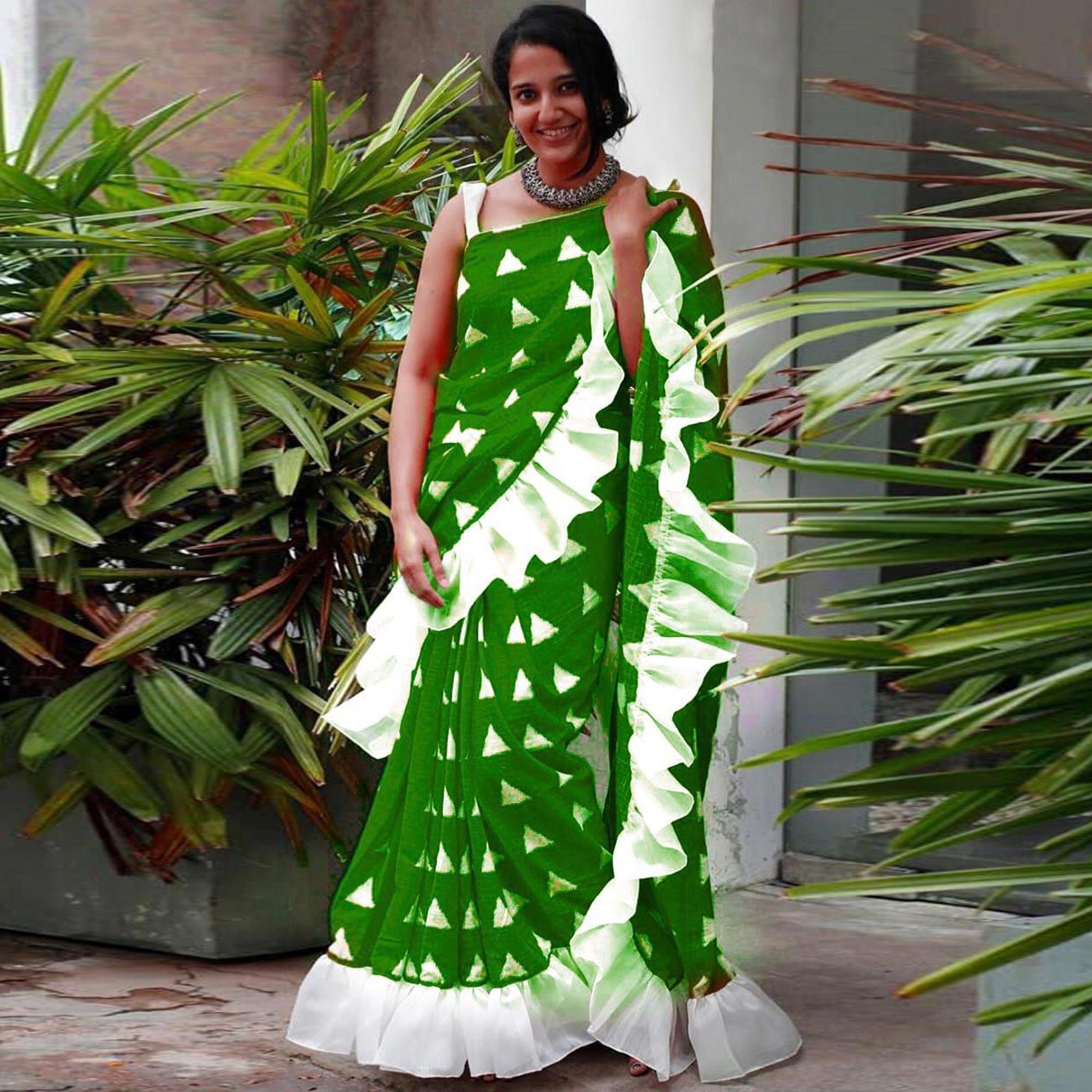 Majesty Green Colored Casual Wear Printed Art Silk Saree