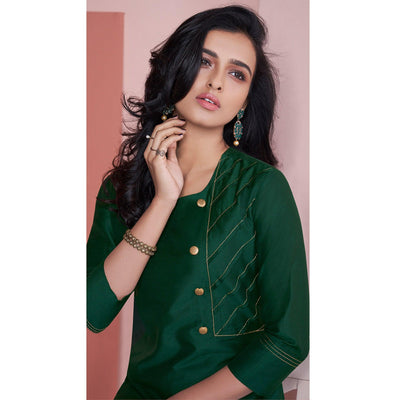 Majesty Green Colored Partywear Embroidered Pure Viscose Silk Palazzo Suit