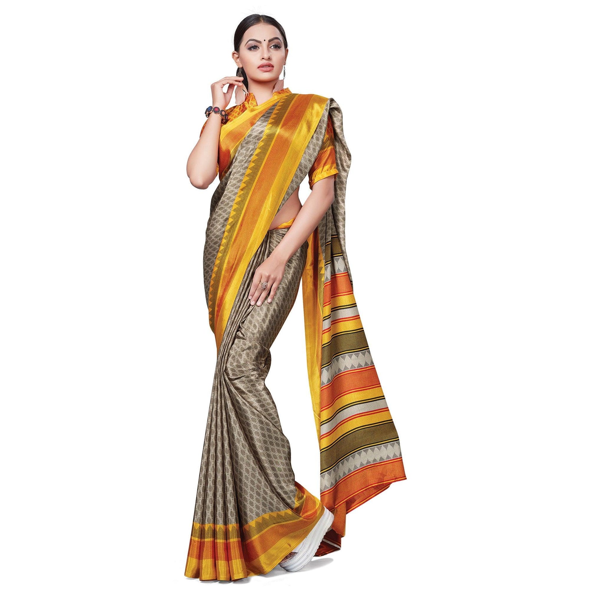 Majesty Grey Colored Casual Wear Printed Crepe Saree