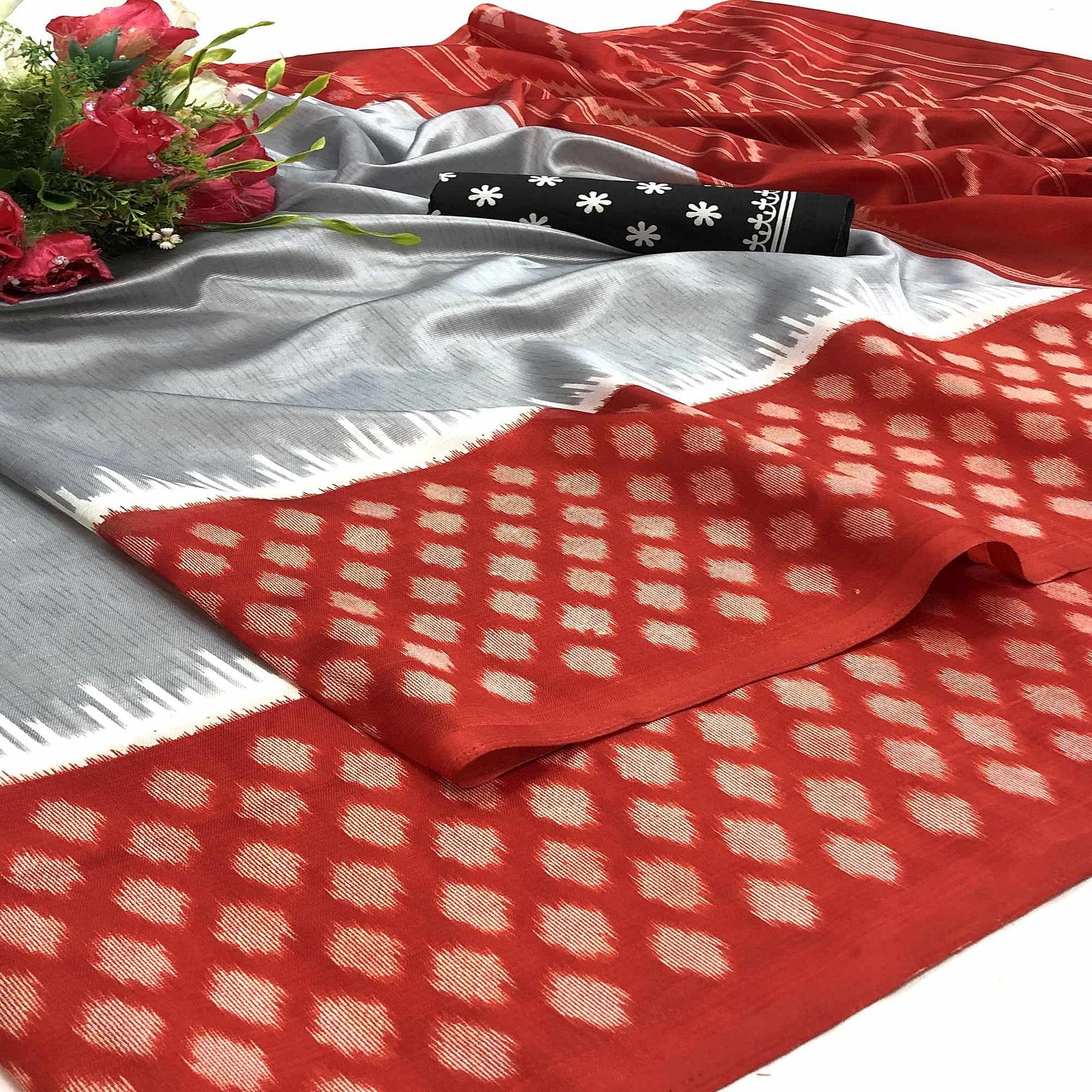 Majesty Grey Colored Casual Wear Printed Silk Saree