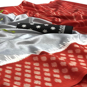 Majesty Grey Colored Casual Wear Printed Silk Saree