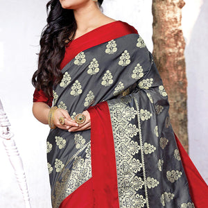 Majesty Grey Colored Festive Wear Woven Silk Saree