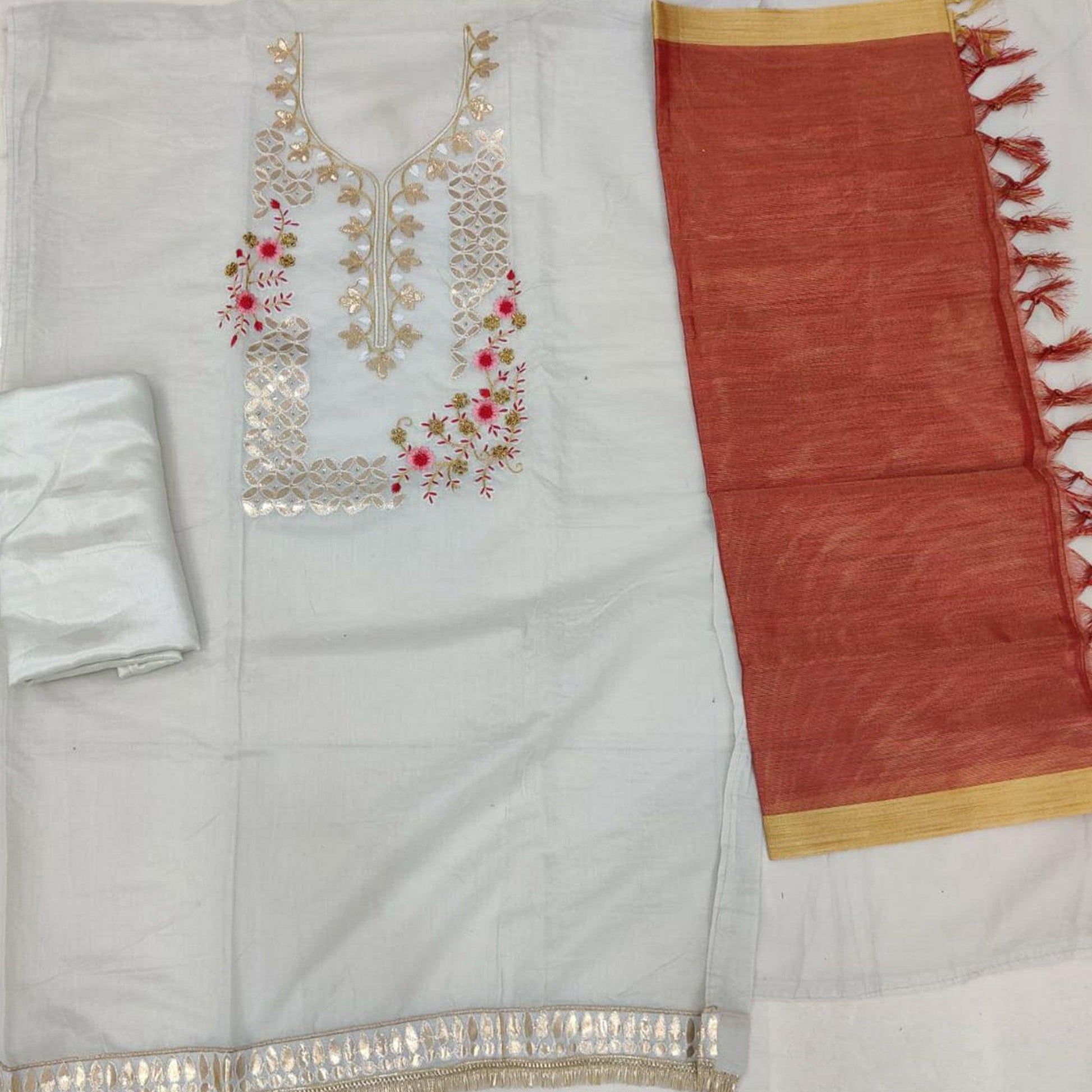 Majesty Light Blue Colored Casual Embroidered Modal Chanderi Dress Material