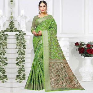 Majesty Light Green Colored Festive Wear Woven Silk Saree