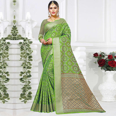 Majesty Light Green Colored Festive Wear Woven Silk Saree