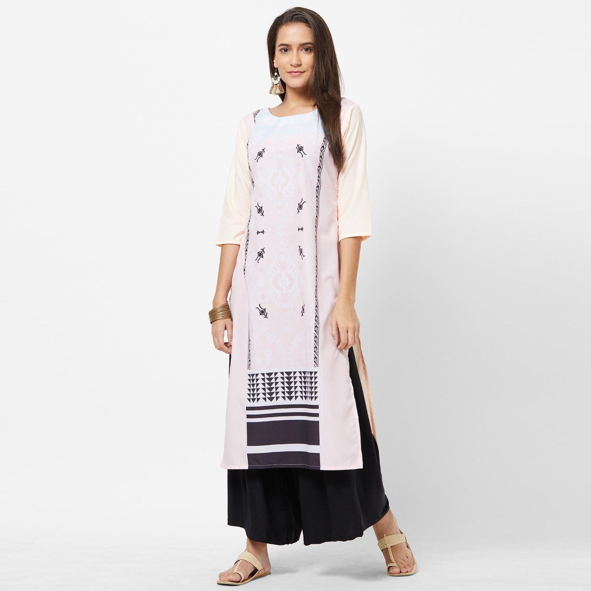 Majesty Light Pink Colored Casual Printed Crepe Kurti