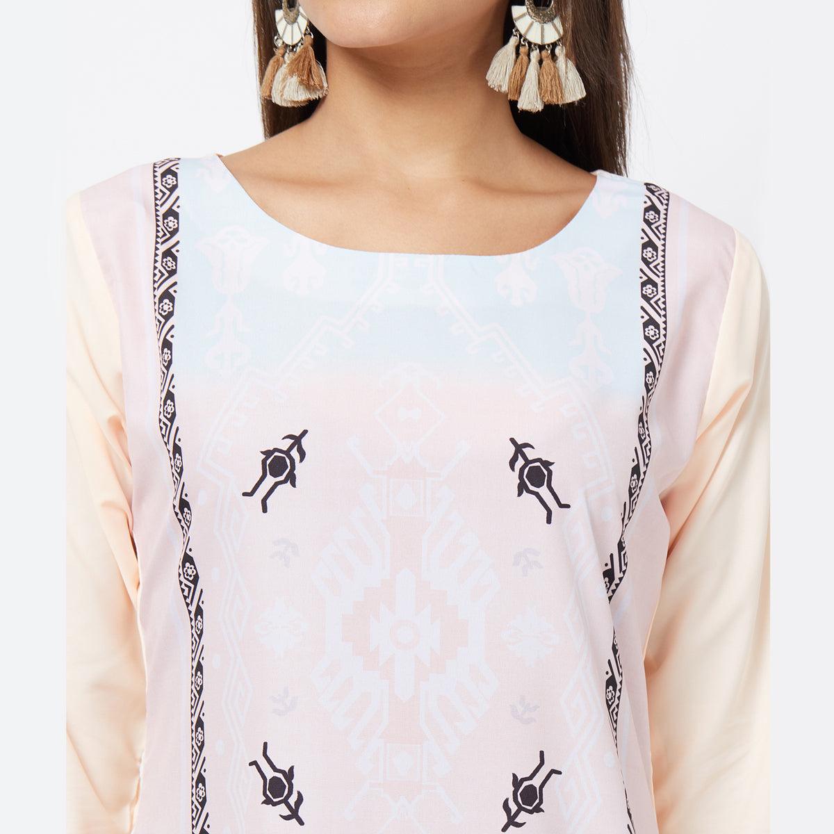 Majesty Light Pink Colored Casual Printed Crepe Kurti