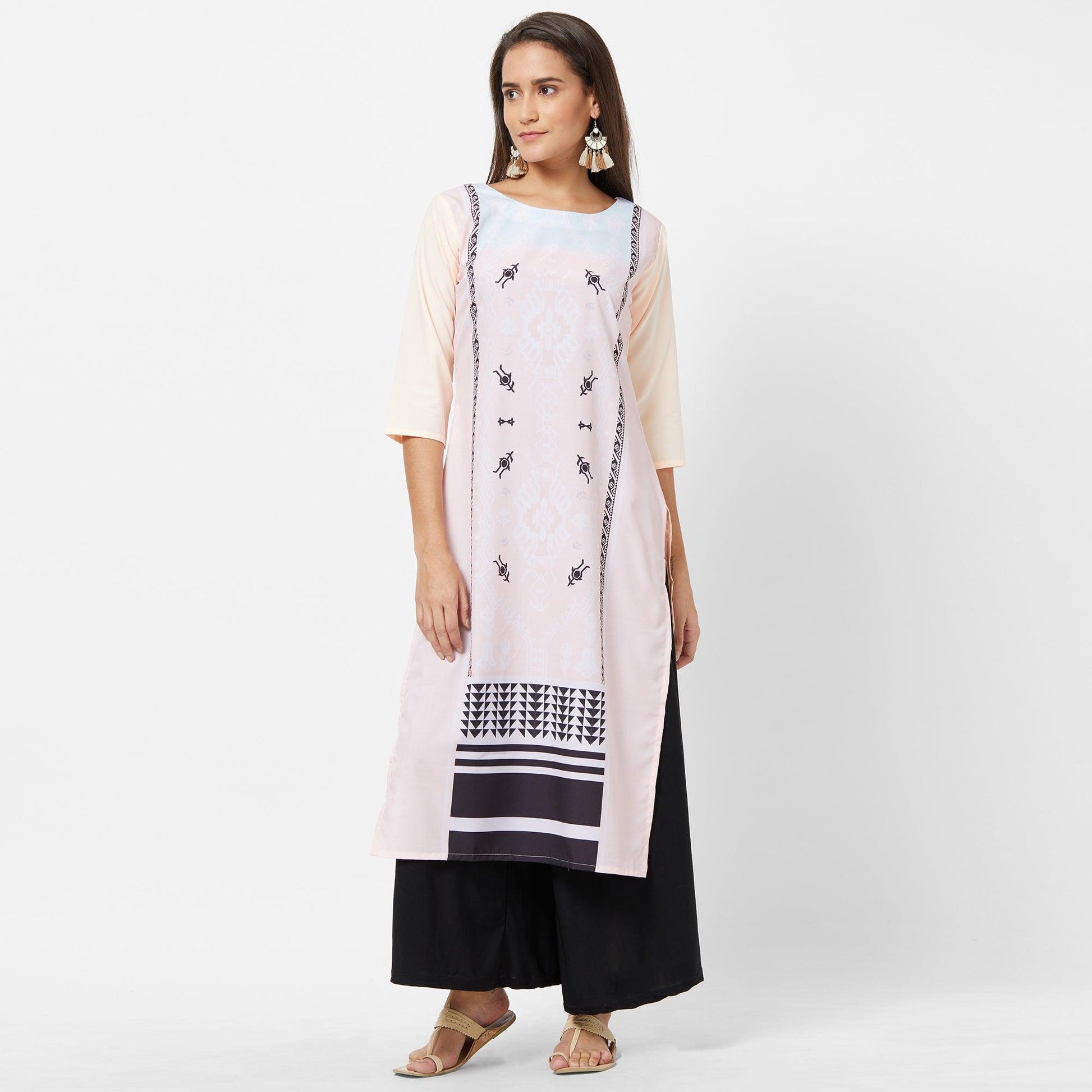 Majesty Light Pink Colored Casual Printed Crepe Kurti