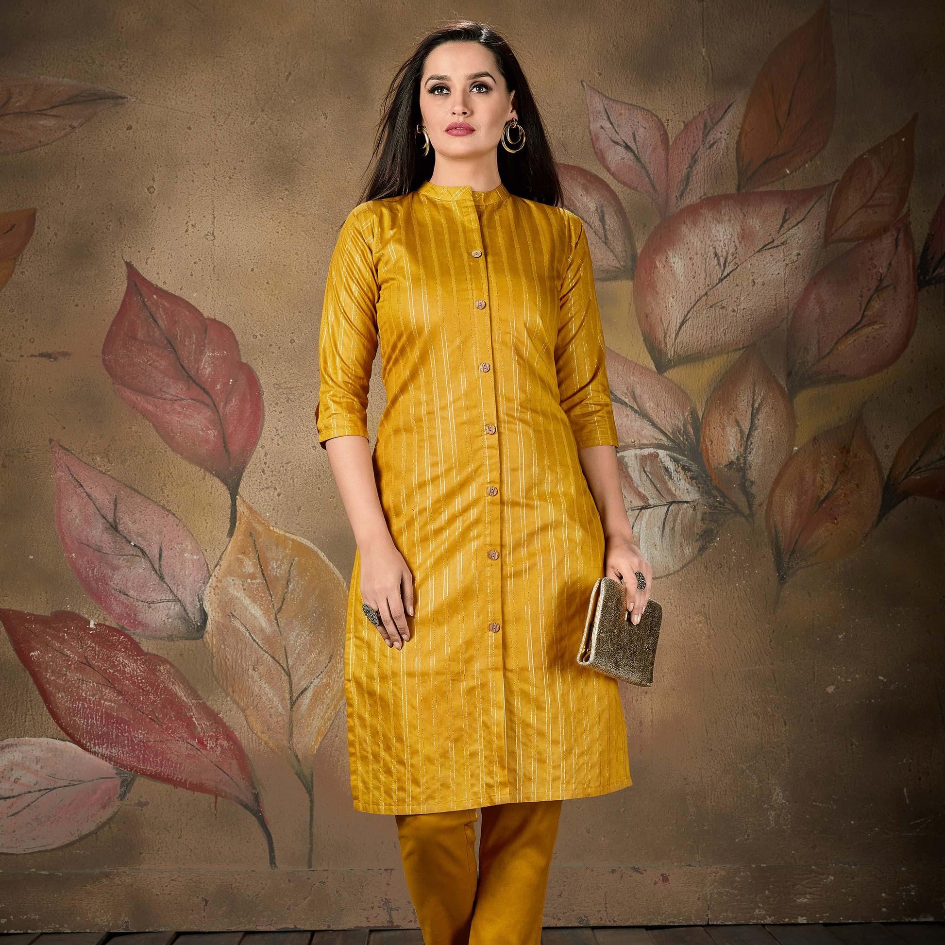 Majesty Lovely Mustard Yellow Colored Casual Wear Printed Cotton Kurti