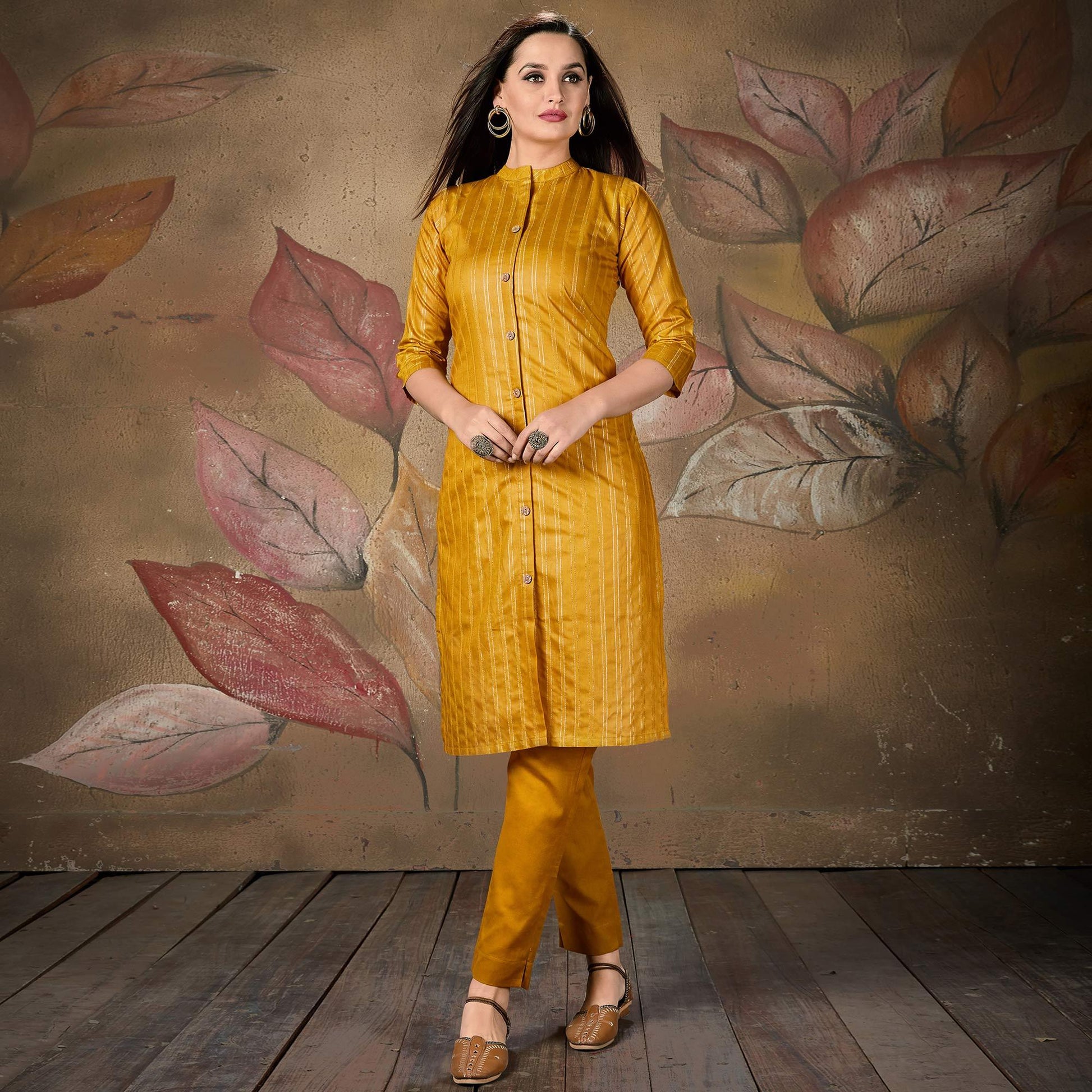 Majesty Lovely Mustard Yellow Colored Casual Wear Printed Cotton Kurti