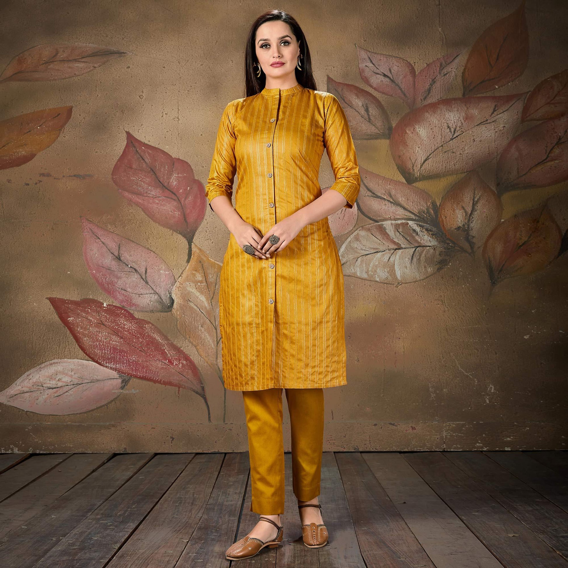 Majesty Lovely Mustard Yellow Colored Casual Wear Printed Cotton Kurti