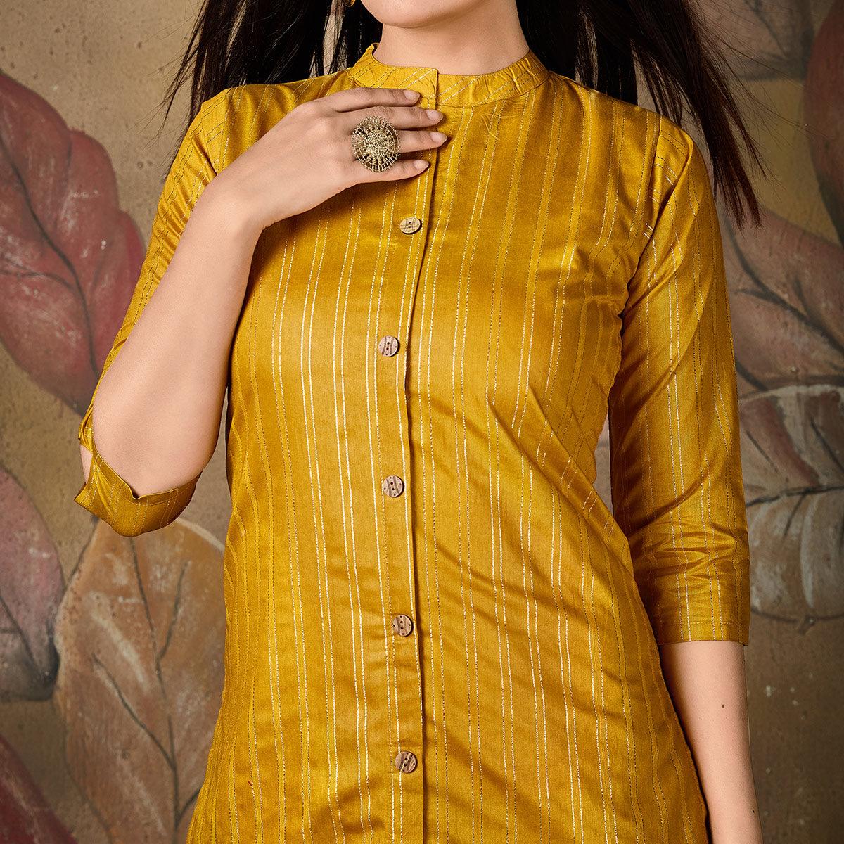 Majesty Lovely Mustard Yellow Colored Casual Wear Printed Cotton Kurti