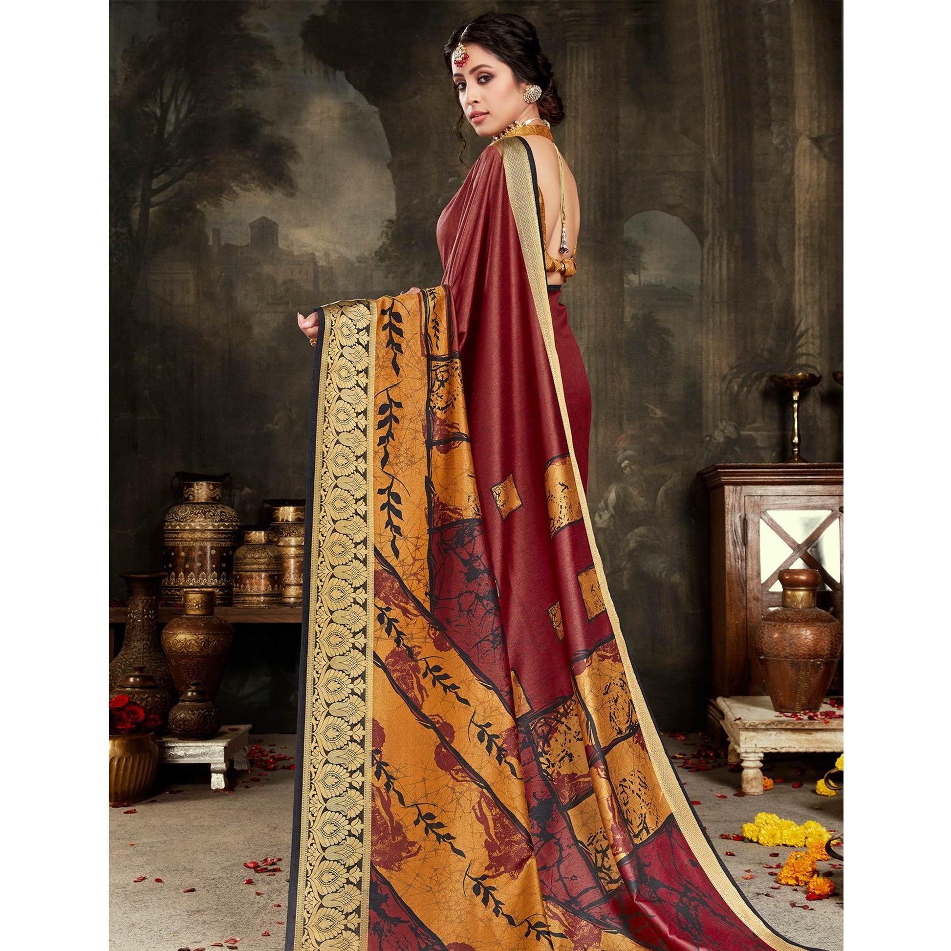 Majesty Maroon Colored Festive Wear Woven Silk Saree