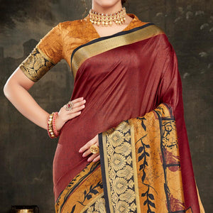 Majesty Maroon Colored Festive Wear Woven Silk Saree