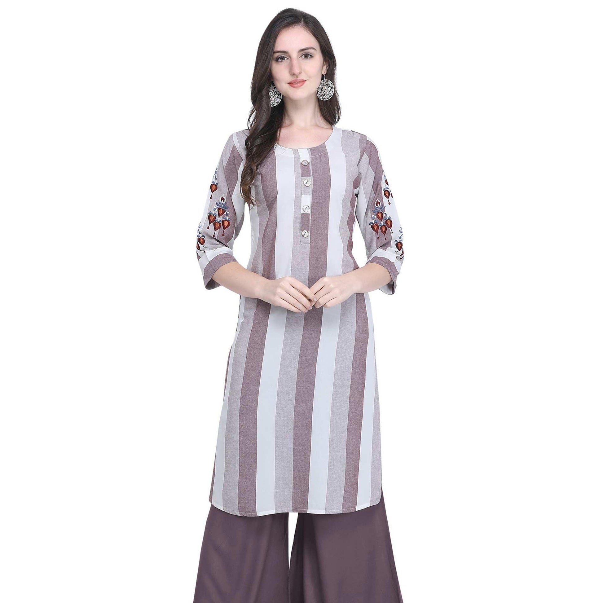 Majesty Mauve Colored Casual Embroidered Rayon Kurti