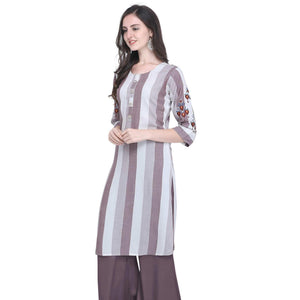Majesty Mauve Colored Casual Embroidered Rayon Kurti