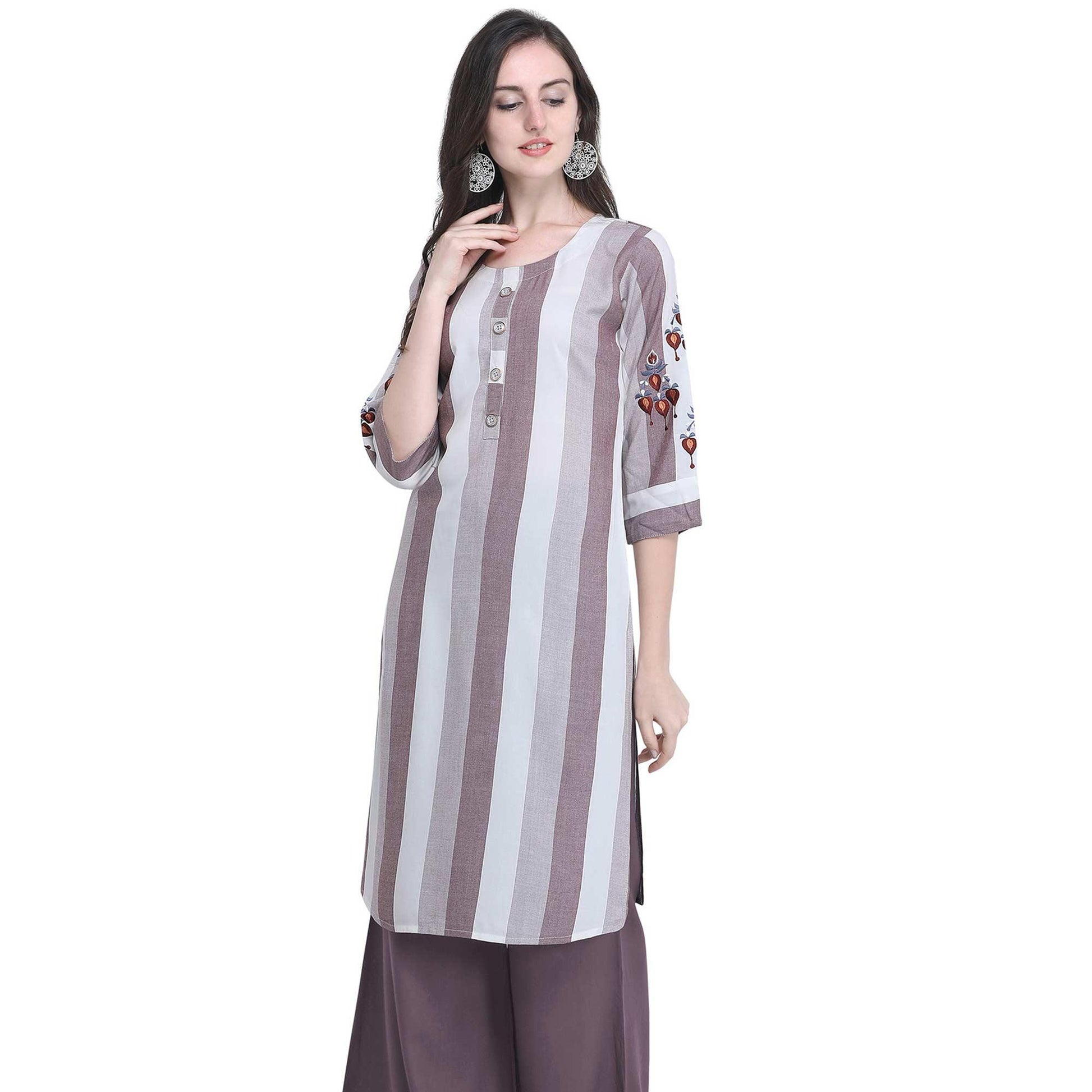 Majesty Mauve Colored Casual Embroidered Rayon Kurti