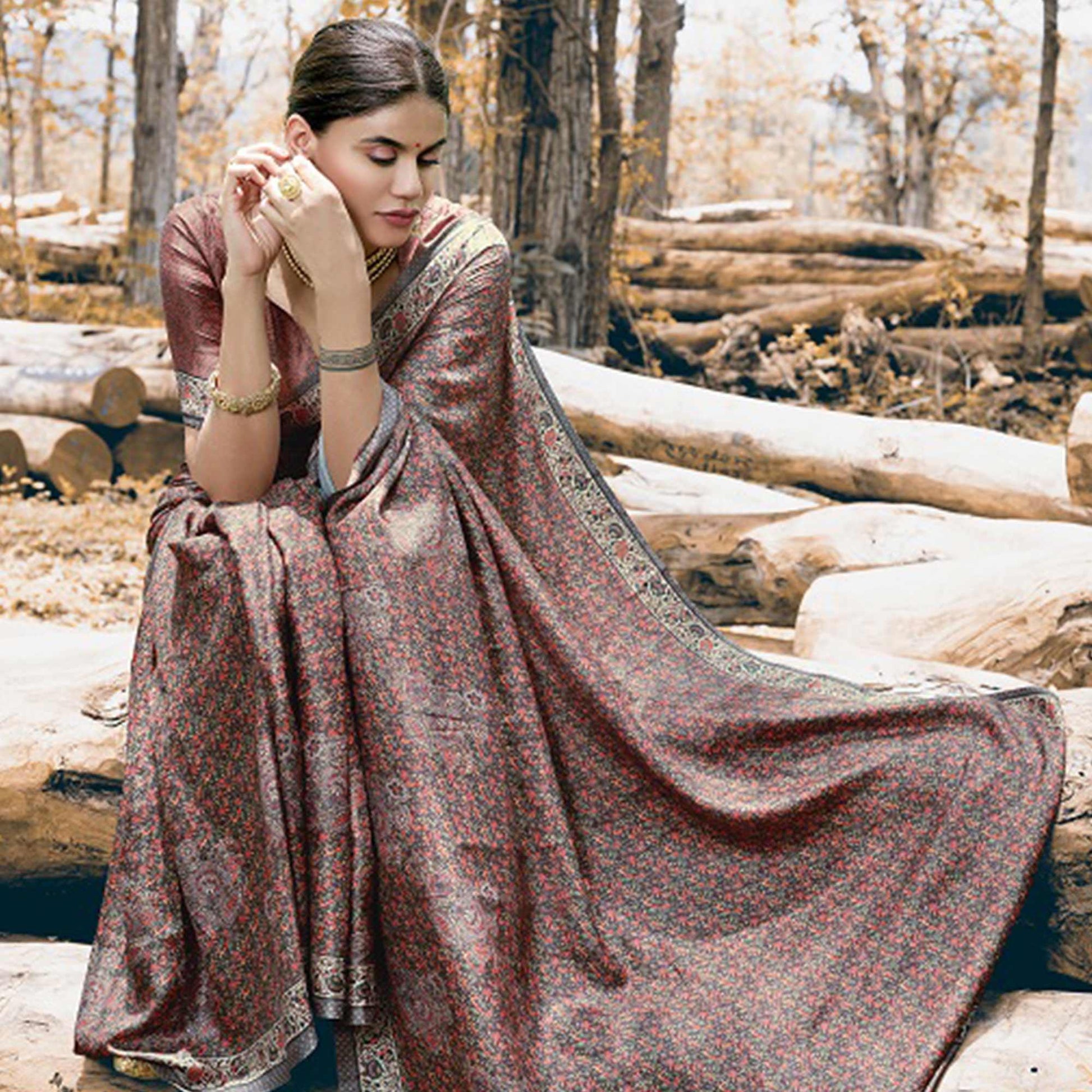 Majesty Mauve Colored Festive Wear Printed Art Silk Saree