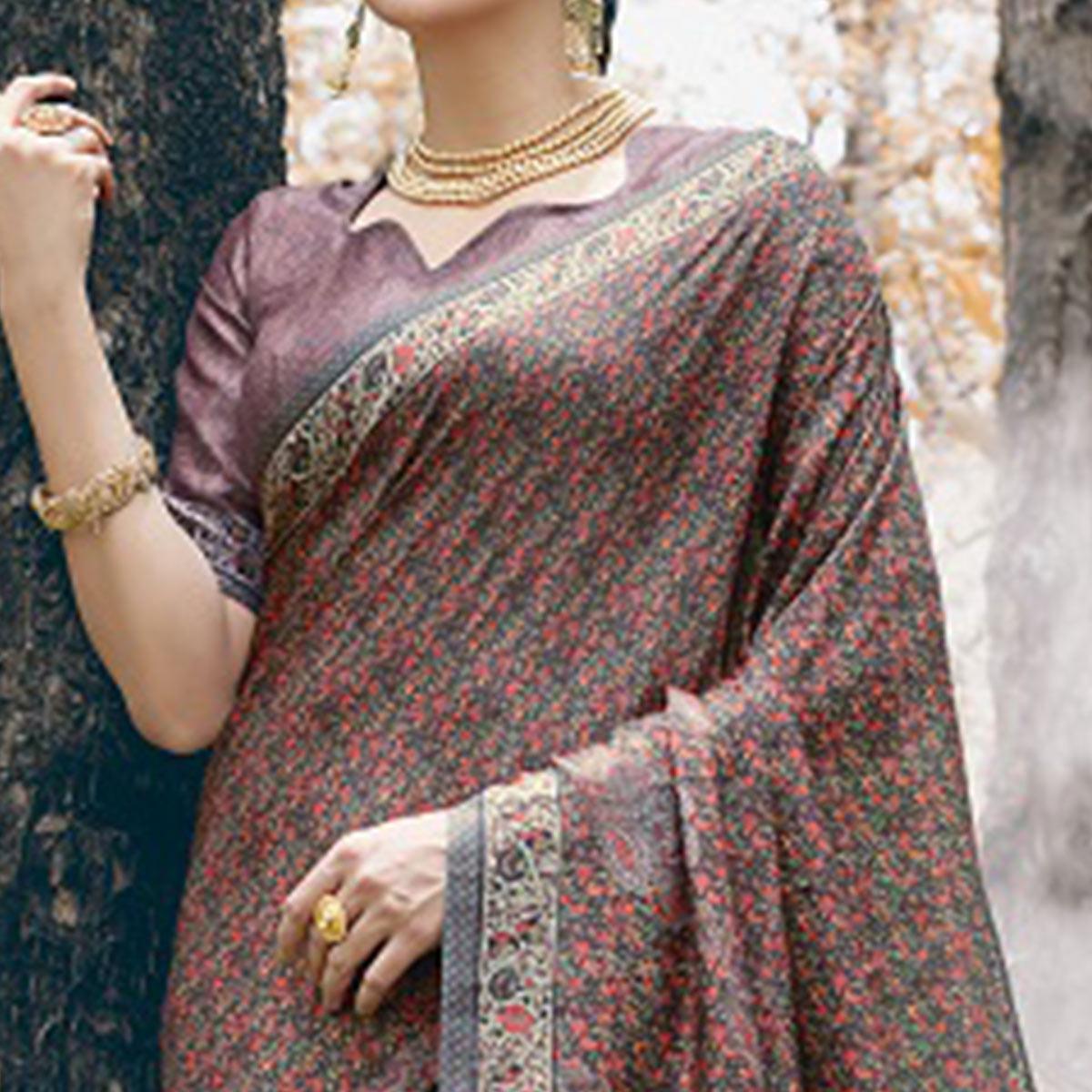 Majesty Mauve Colored Festive Wear Printed Art Silk Saree