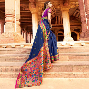 Majesty Navy Blue Colored Festive Wear Woven Paithani Silk Saree