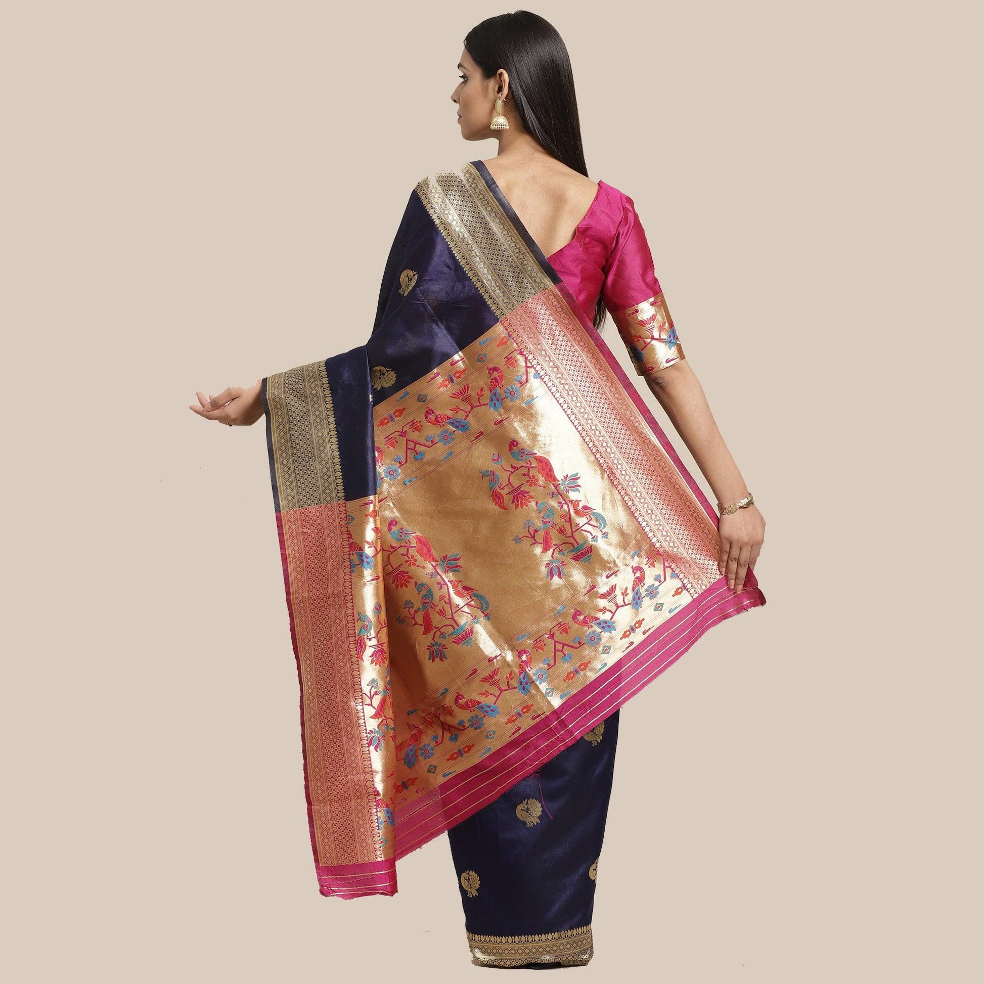 Majesty Navy Blue Colored Festive Wear Woven Silk Blend Saree