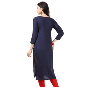 Majesty Navy Blue Colored Partywear Embellished Rayon Kurti