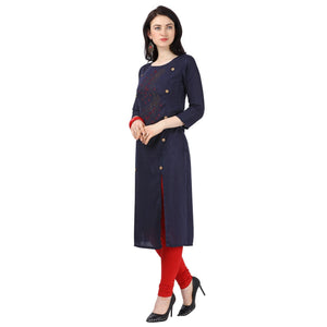 Majesty Navy Blue Colored Partywear Embellished Rayon Kurti