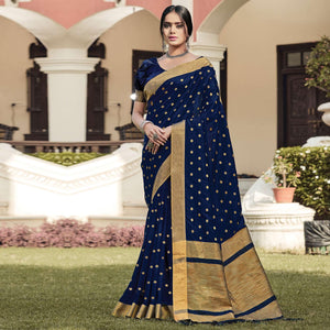 Majesty Navy Blue Coloured Casual Wear Woven Handloom Silk Saree