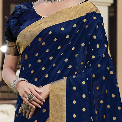 Majesty Navy Blue Coloured Casual Wear Woven Handloom Silk Saree