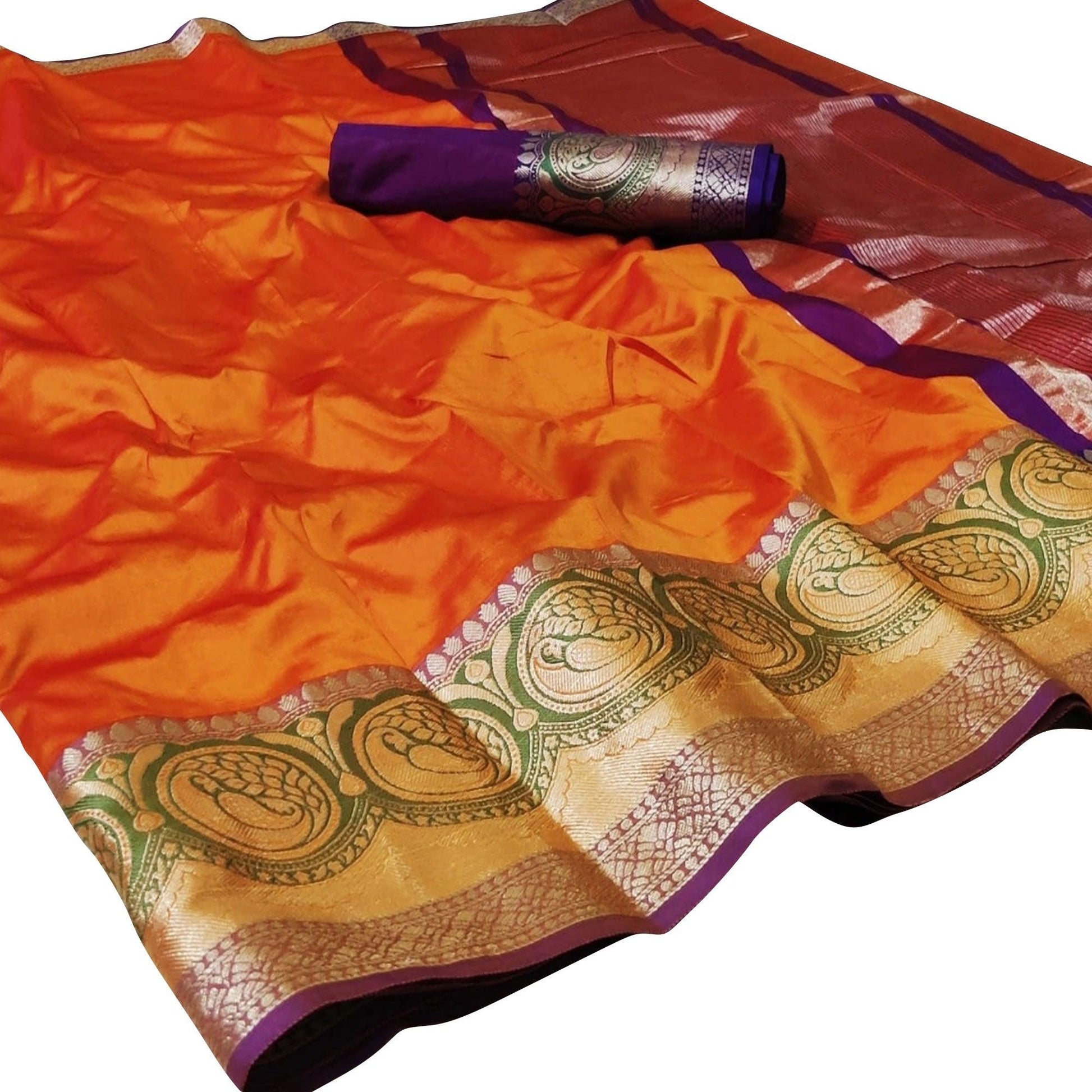 Majesty Orange Colored Festive Wear Woven Silk Saree