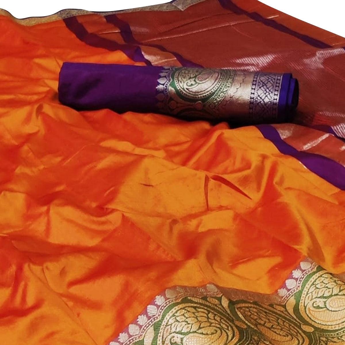 Majesty Orange Colored Festive Wear Woven Silk Saree