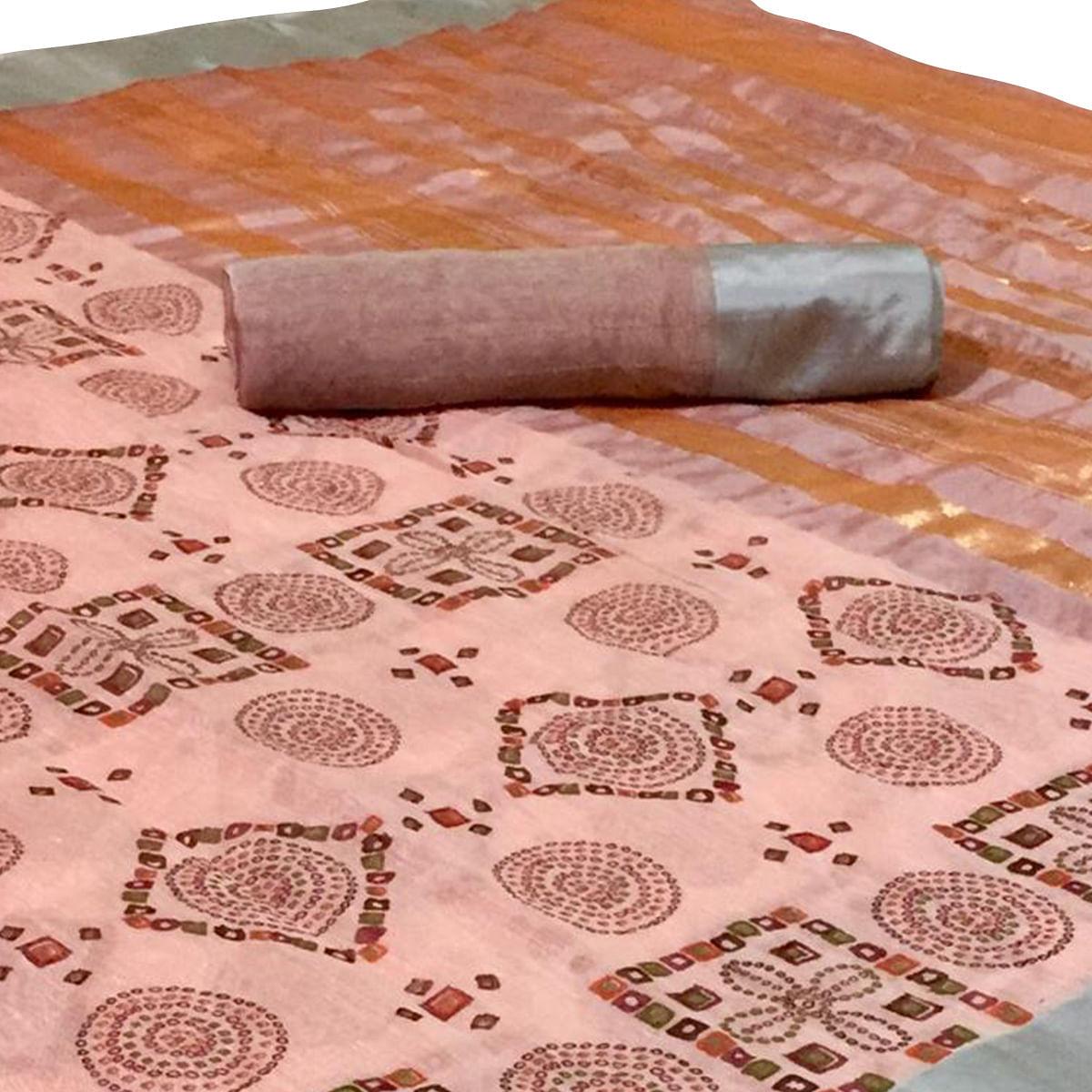 Majesty Peach Colored Festive Wear Woven Silk Saree