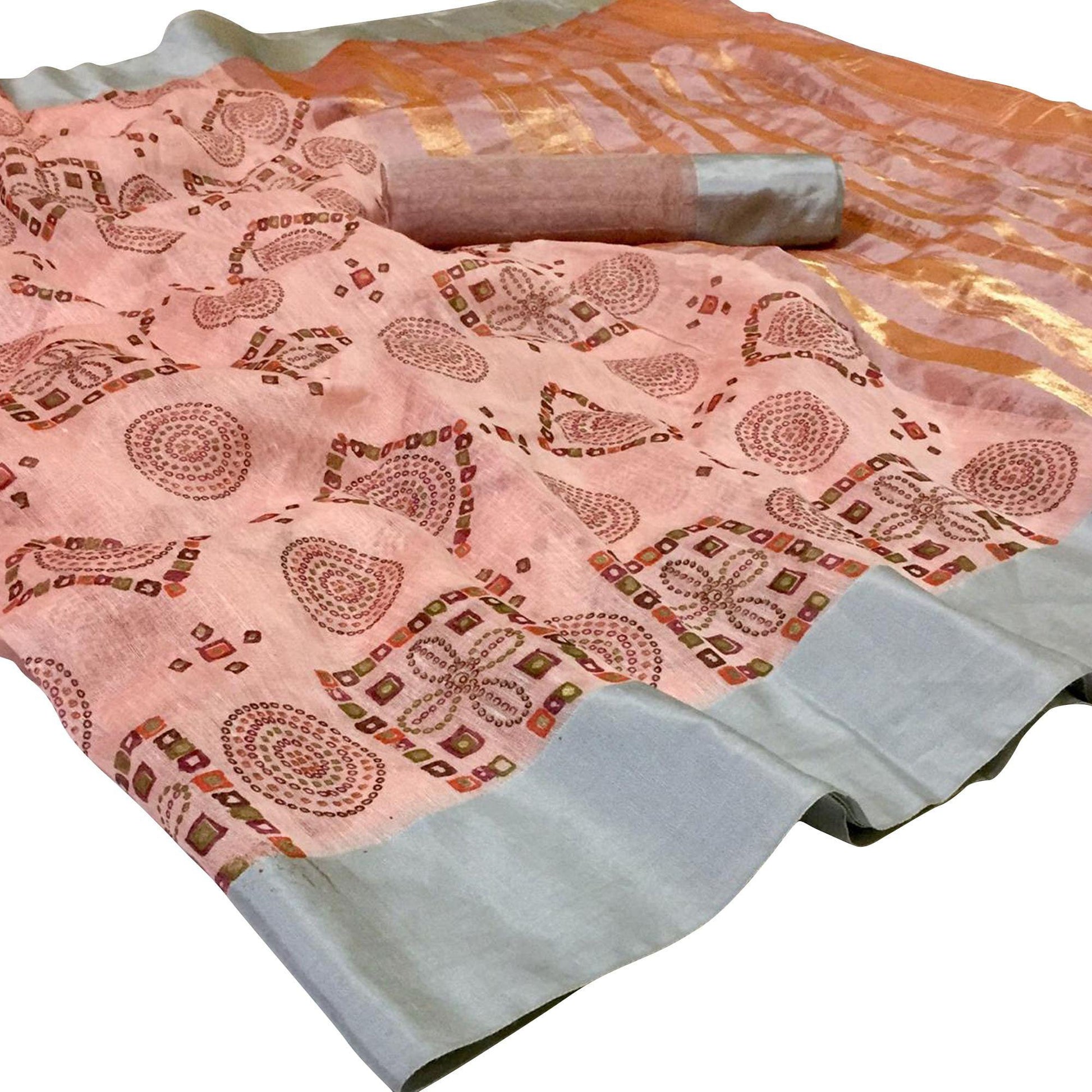 Majesty Peach Colored Festive Wear Woven Silk Saree