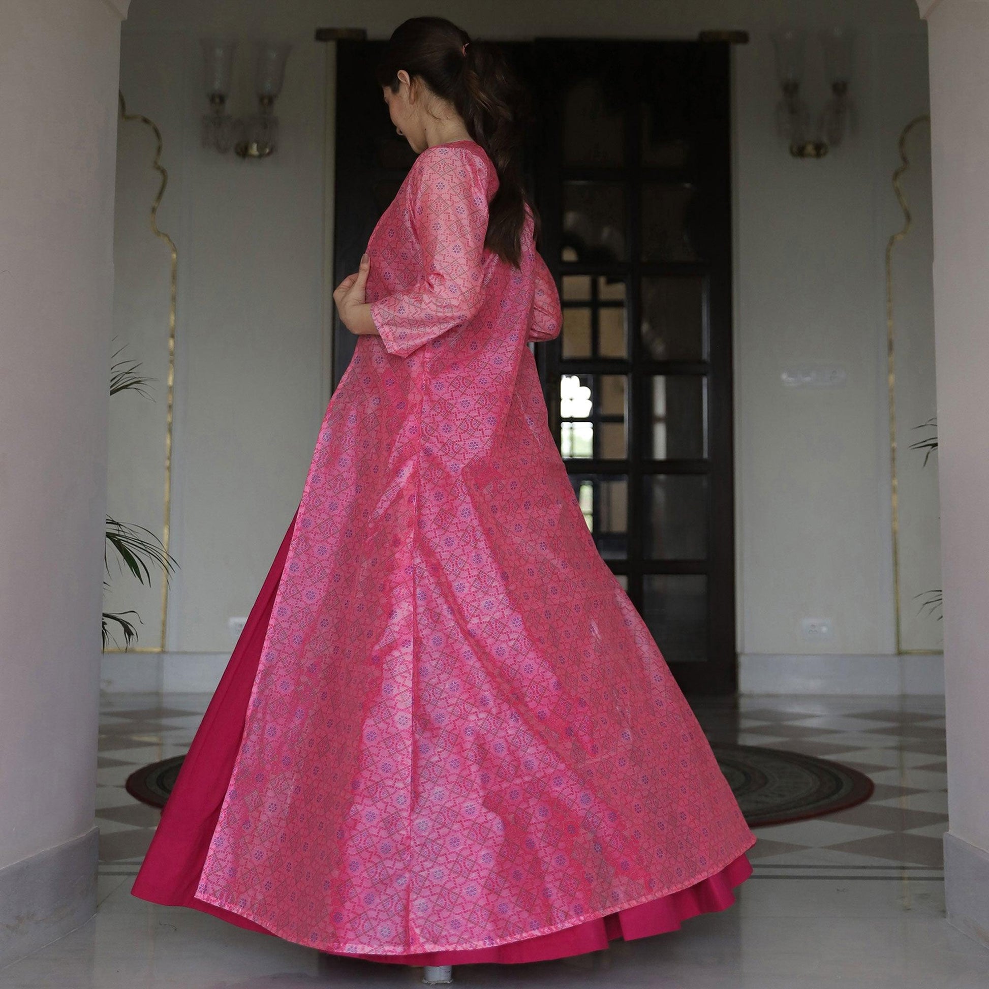 Majesty Pink Colored Casual Designer Digital Printed Maslin Kurtis
