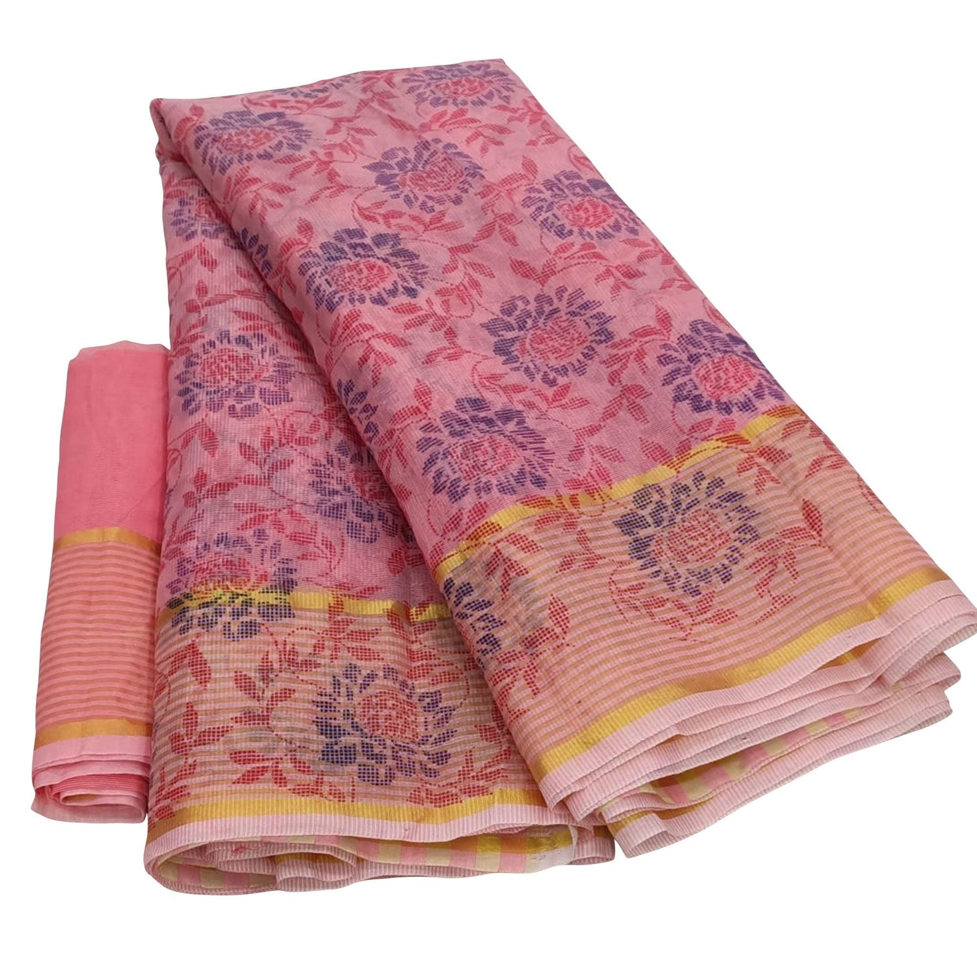 Majesty Pink Colored Casual Wear Floral Printed Net Saree