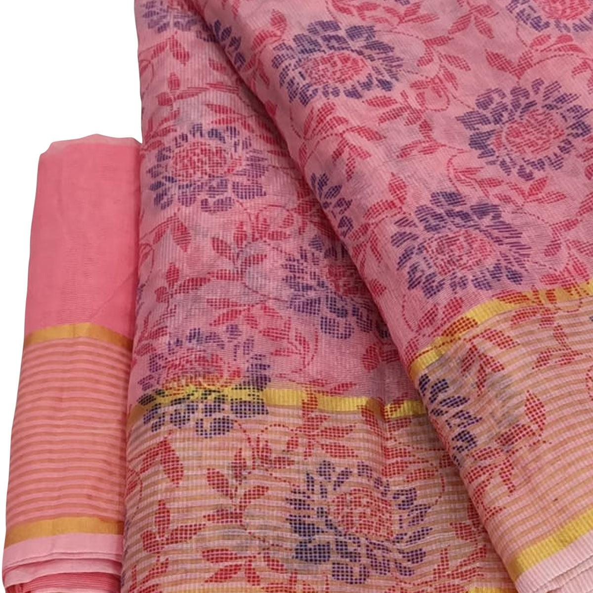 Majesty Pink Colored Casual Wear Floral Printed Net Saree