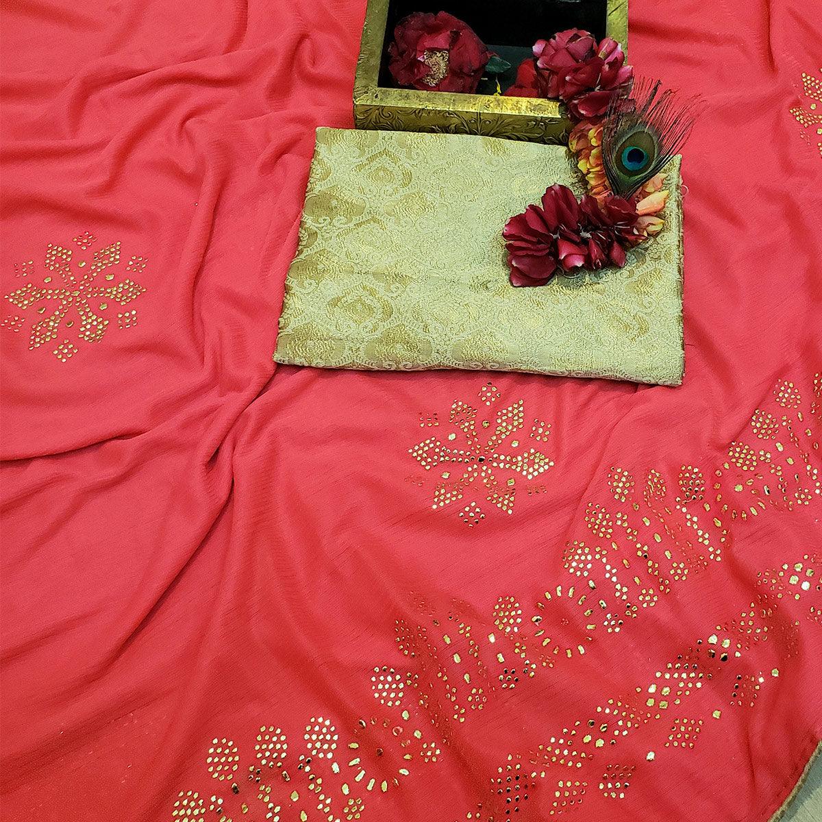 Majesty Pink Colored Festive Wear Embellished Art Silk Saree