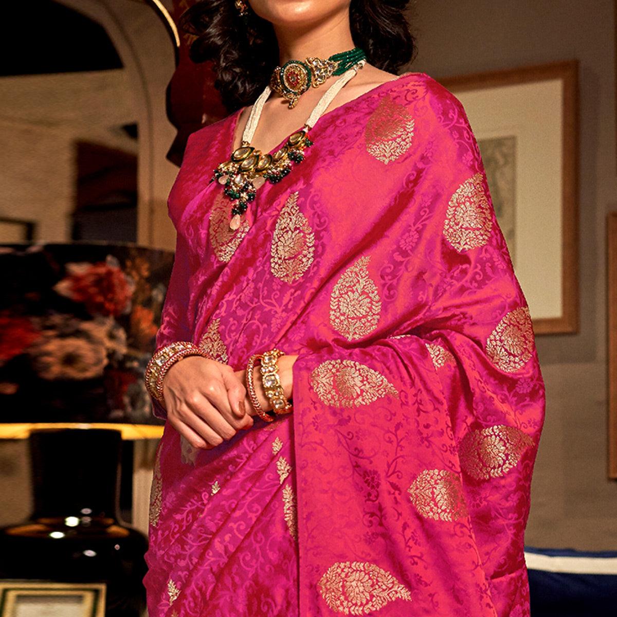 Majesty Pink Colored Festive Wear Weaving Pure Satin Saree