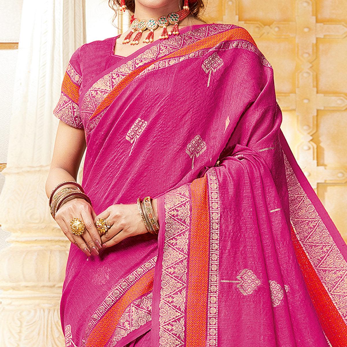 Majesty Pink Colored Festive Wear Woven Cotton Handloom Saree