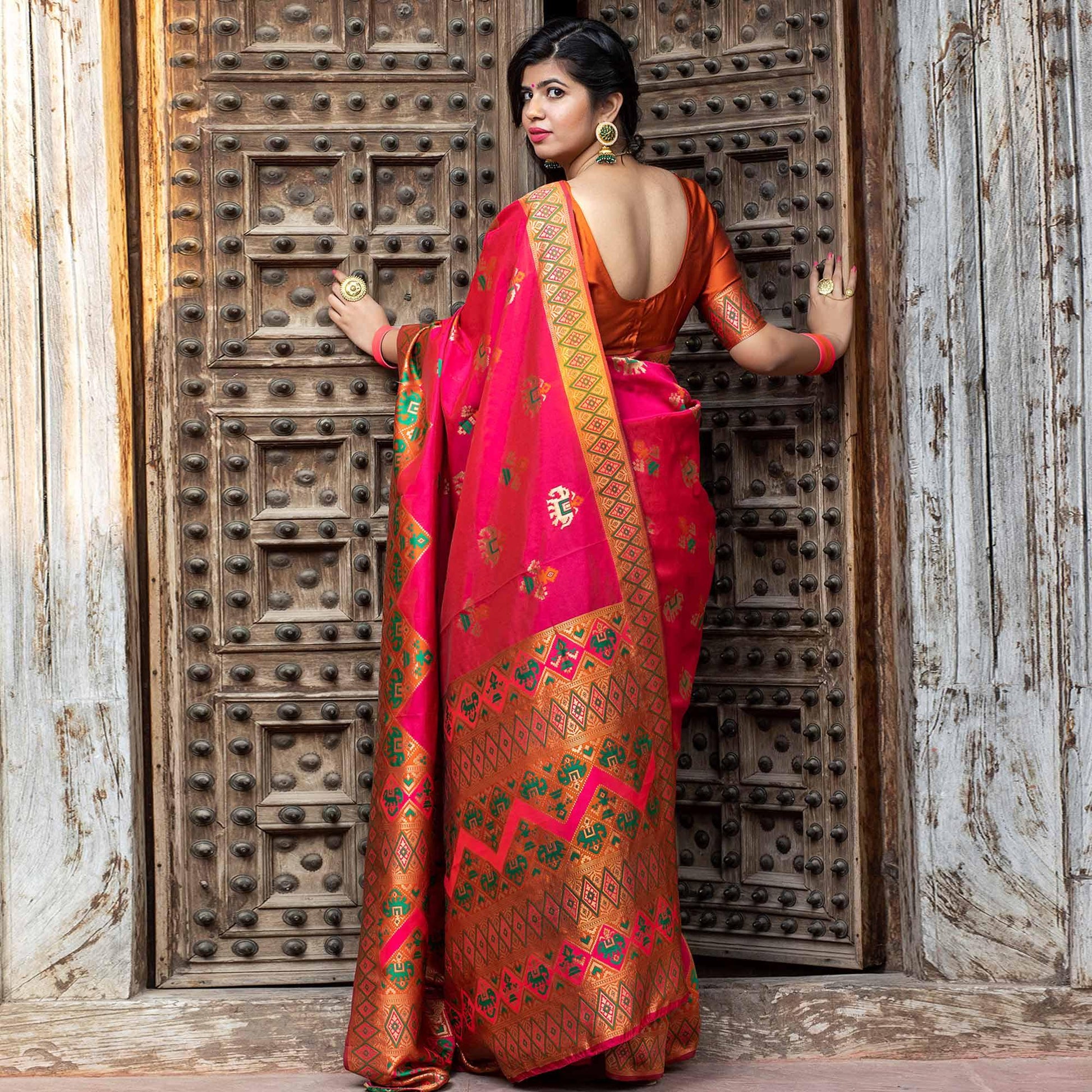 Majesty Pink Colored Festive Wear Woven Patola Silk Saree
