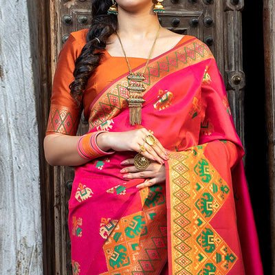 Majesty Pink Colored Festive Wear Woven Patola Silk Saree