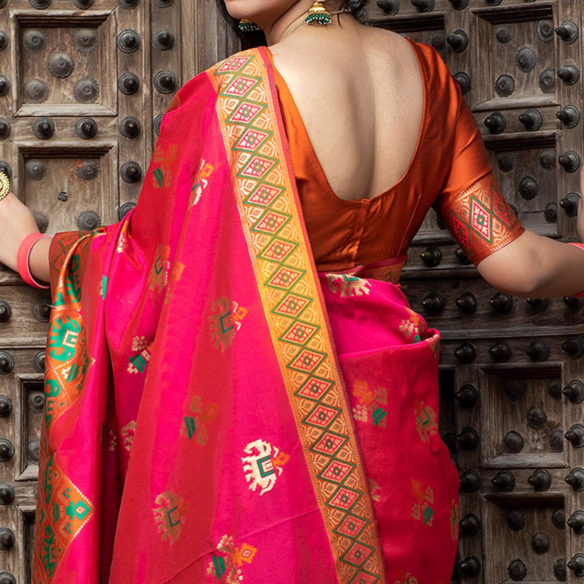 Majesty Pink Colored Festive Wear Woven Patola Silk Saree